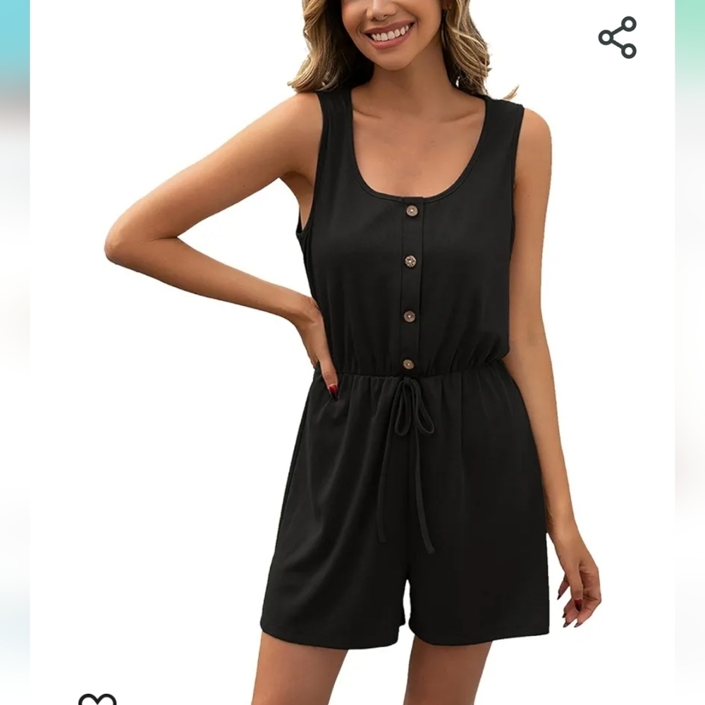 Nwot Fashion Sleeveless Button Down Shorts Romper With Pockets